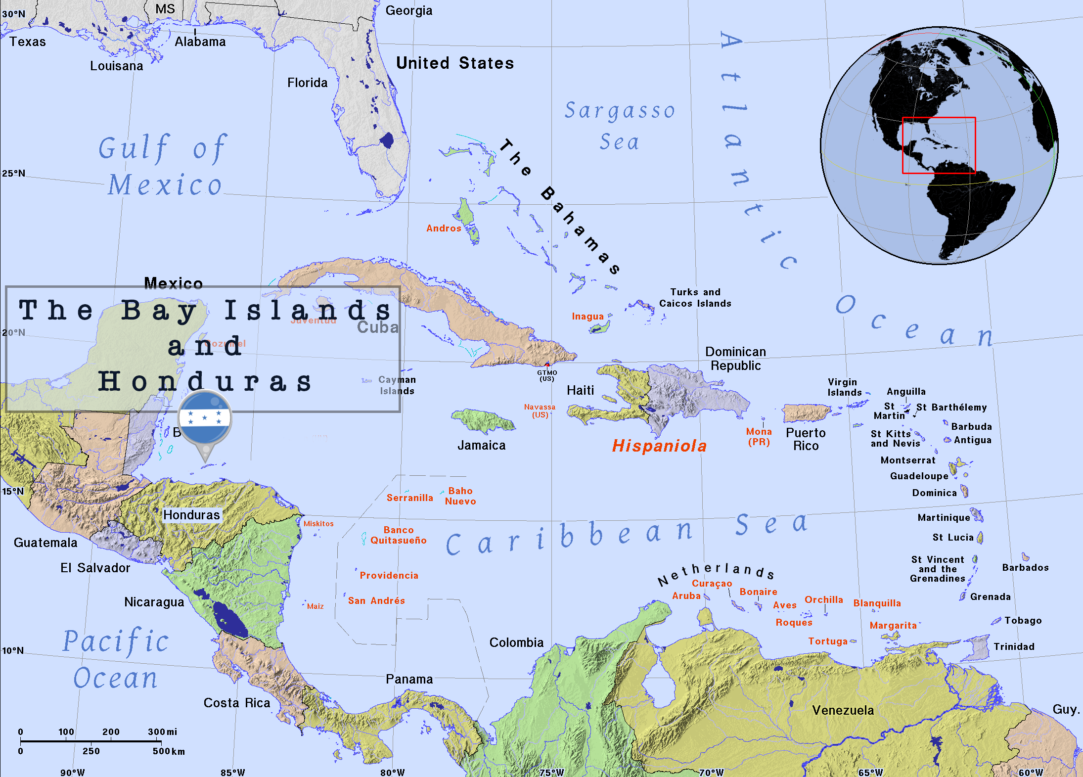 caribbean map honduras